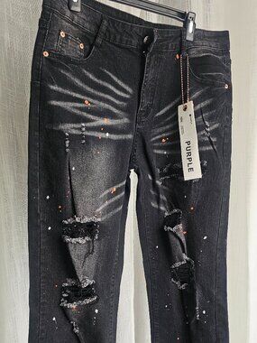 Men's Distressed Painted Slim Fit Denim Black Size US XL NWT